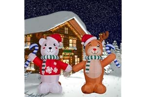HYRIXDIRECT 6FT Christmas Inflatables Outdoor Decorations Double-Sided Elk Polar Bear Xmas Holiday Inflatable Decor Built-in LED Lights Blow Up Inflatables for Garden Yard