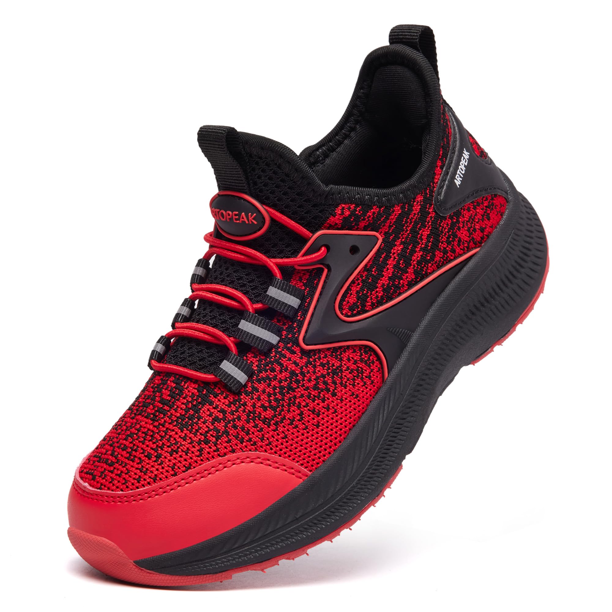 View 1 of ARTOPEAK Wide Toe Box Kids Slip-On Sneakers with Arch Support Lightweight Orthopedic Athletic Tennis Shoes for Boys Cushioned Running,Walking & Workout Sport Black/Red Size 6