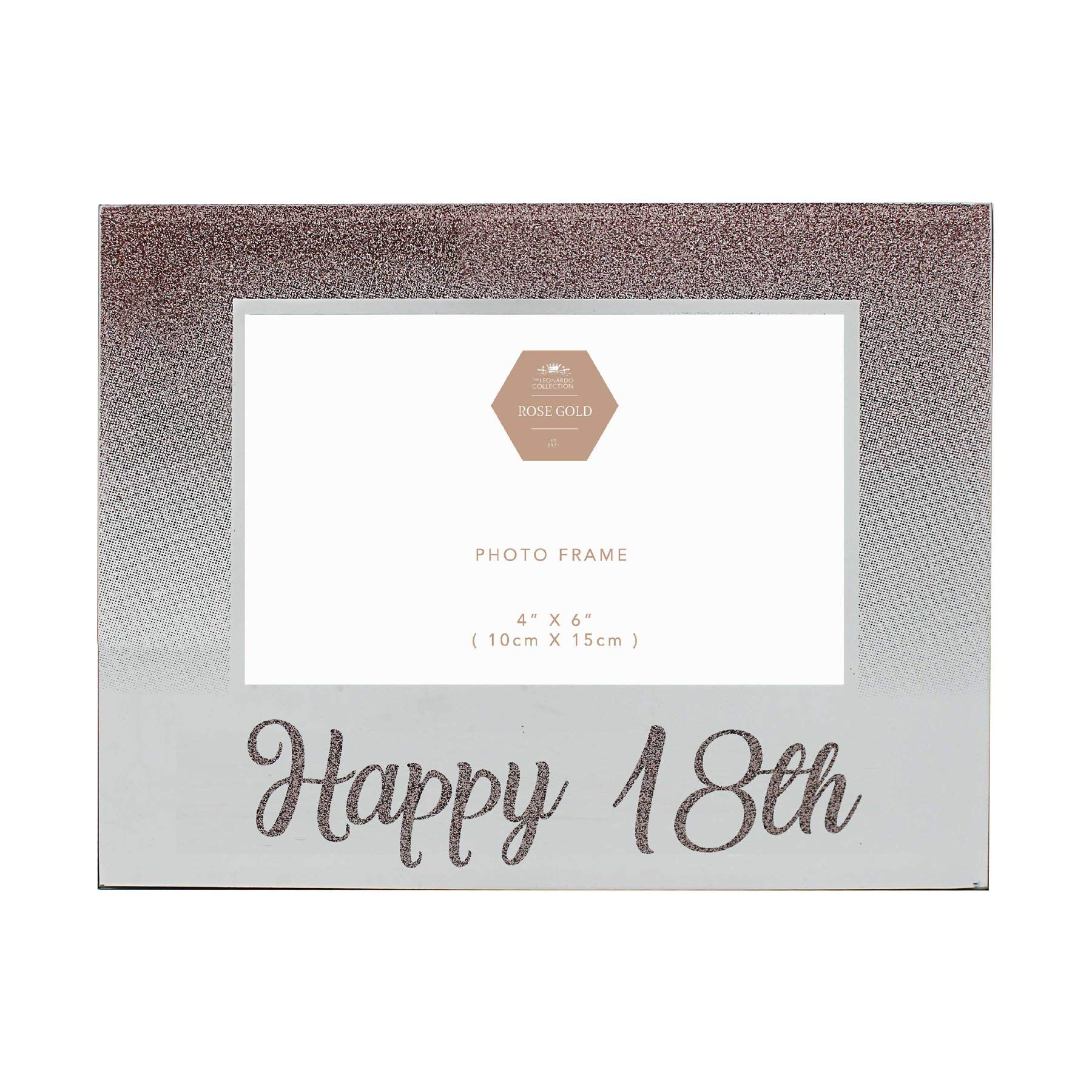 The Leonardo Collection Rose Gold Glitter and Mirror 4'x6' Birthday Photo Frame with Number - Happy 18th