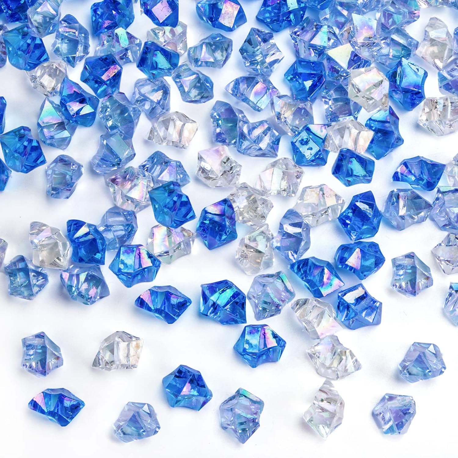 Vase Fillers - DomeStar Iridescent Acrylic Ice Rocks, 180PCS Crushed Ice Dazzling Fake Diamonds Sparkling Plastic Gems for Ocean Frozen Party Vases Fillers Table Scatters Home Decor