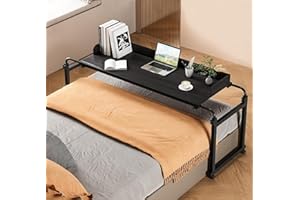 Overbed Table with Wheels, Adjustable Height & Length Over Bed Desk for King/Queen/Full Beds, Bed Desk with 360° Lockable Whe