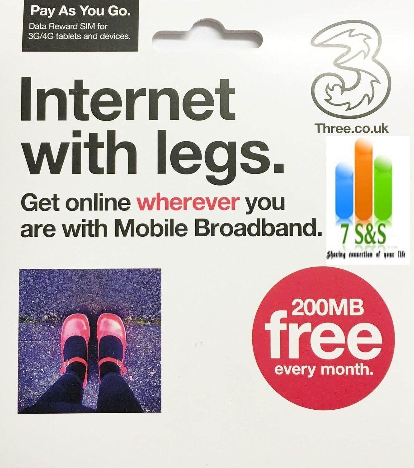 Three (3) PAYG Mobile Broadband Data SIM Card with legs For