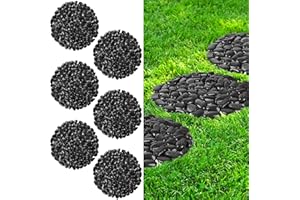 DOJOBKINB River Rock Stepping Stones Outdoor for Garden Walkway, 12 inch Diameter 6 Pcs Round Shape Paver Step Stones Polished Pebble River Stone Mat for Yard Lawn Patio Pathway Walk Way - Black