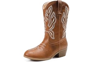 ​LAURMOSA Cowgirl Boots for Little Girls Mid Calf Pointed Toe Kids Western Cowboy Boots Side Zipper Classic Embroidered Horse
