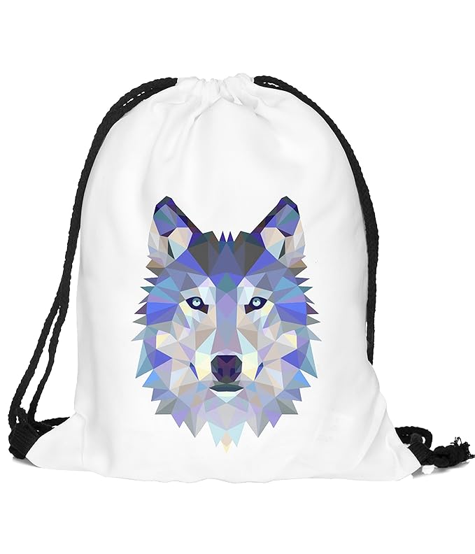 BetterStylz Jahn2 WOLF Polygon Turnbeutel Rucksack Sport Beutel Gymsack Hipster Tasche vers. Design (ca. 32 x 39 cm) (One Siz