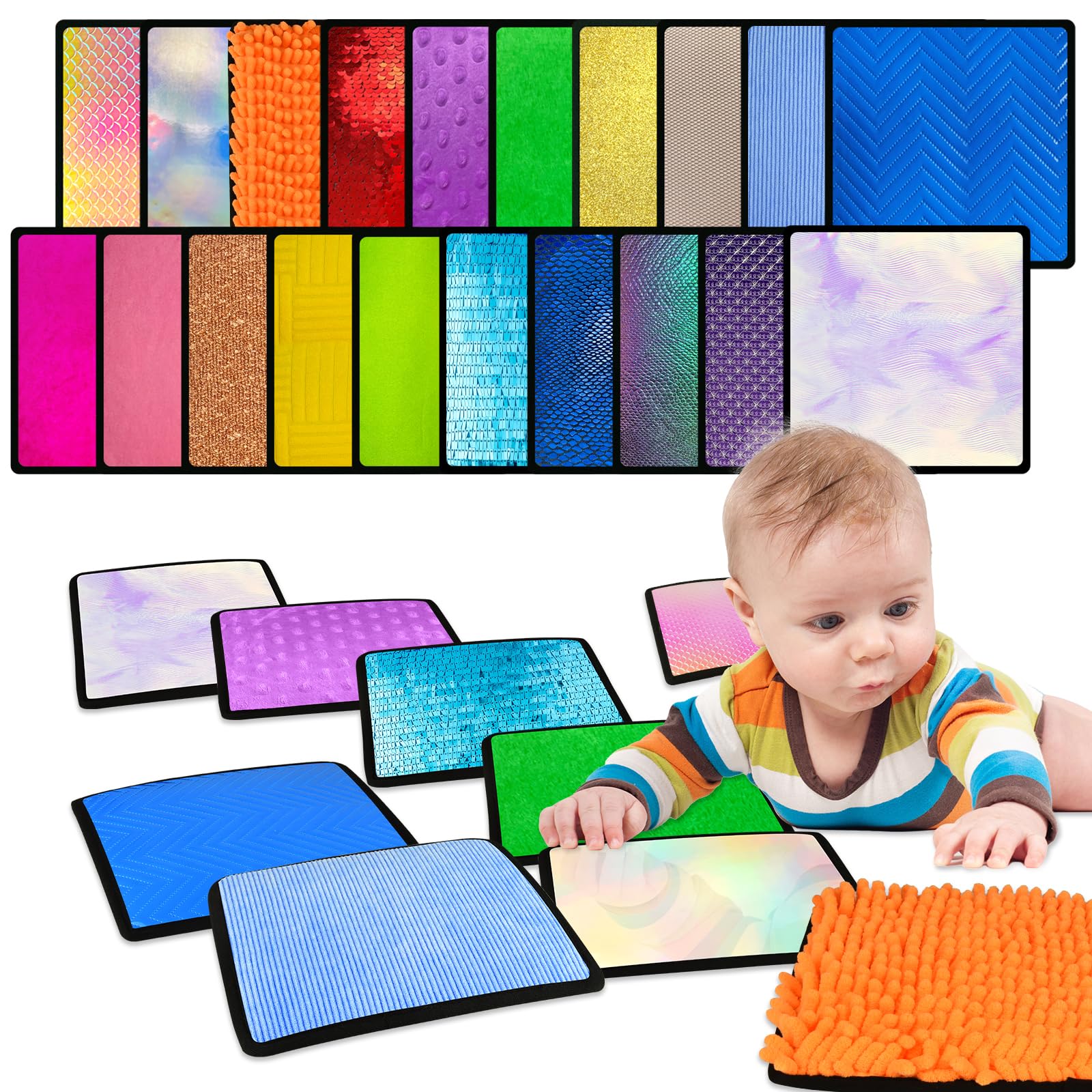 Bouiexye 20 Sets Square Sensory Mats for Autistic Children Textured Sensory Tiles Sensory Toys Babies and Toddlers with Sensory Issues Tactile Sensory Walls Fidgeting Educational Activity