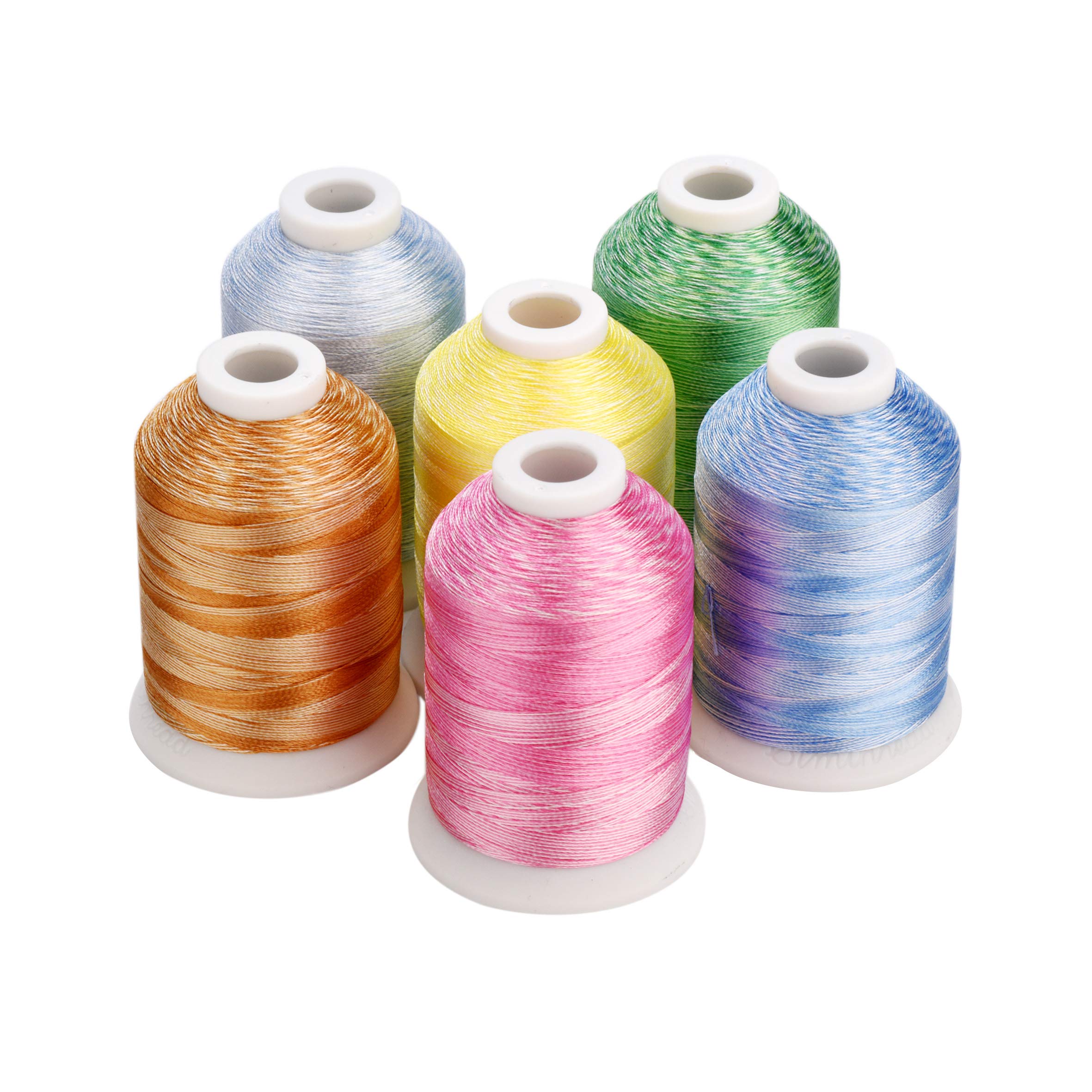 Simthread 6 x 1000M Variegated Polyester Embroidery Threads – 40WT Machine Embroidery Threads for Brother, Janome, Singer & More