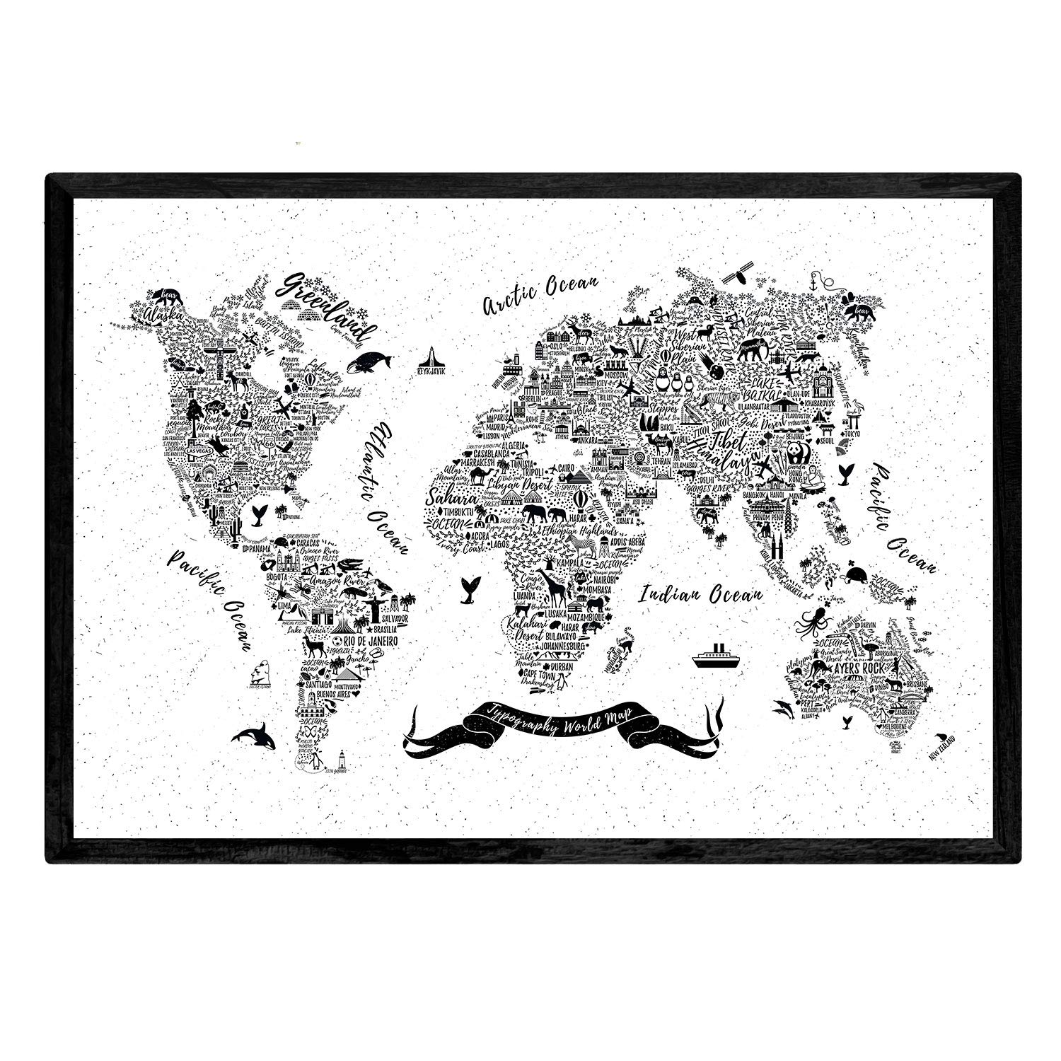 Nacnic Poster with typographic map. Sheets with maps of the world. A3 size