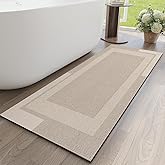 YDKGL Non Slip Long Bathroom Runner Rug Bath Mat, Rubber Backing Ultra Thin Bathroom Rugs Fit Under Door Quick Dry Super Absorbent Washable Shower Mat for Bathtub Sink Floor, Beige 17"x59"
