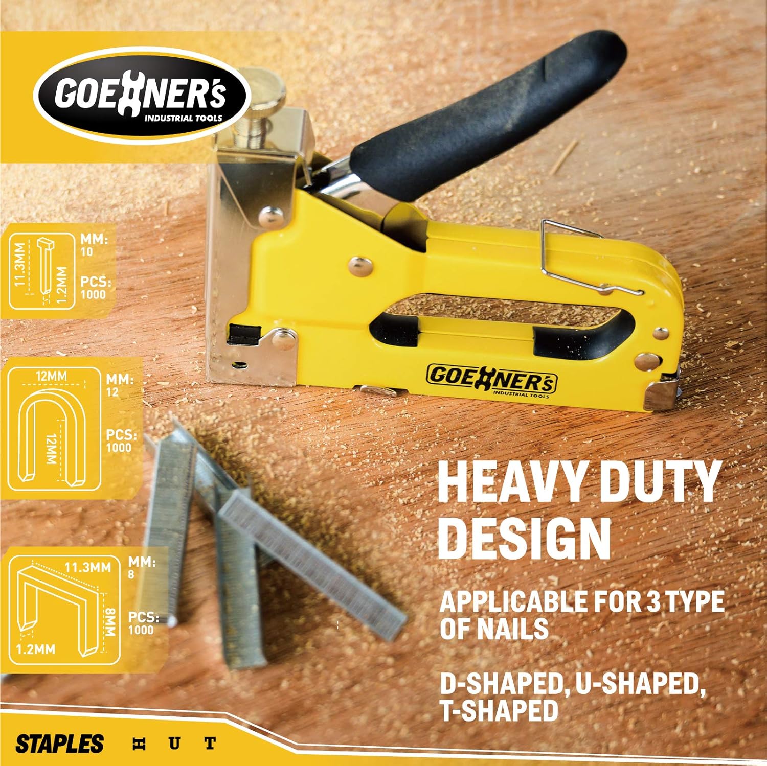 GOEHNER’s Staple Gun with Staples, Heavy Duty Stapler 3 in 1 with 3000 Staples for Upholstery, Wood, DIY Fixing (Staple Gun + 3000PCS Staples + Remover) : Office Products