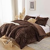 Smoofy Fluffy King Size Comforter Set, Faux Fur Comforter Set, Luxury Fuzzy King Bedding Set, Soft Shaggy Bed Set for All Season, 3 Pieces - 1 Comforter & 2 Pillowcases, Coffee