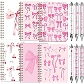Resurhang 6 Pack Pink Bow Spiral Pocket Notebooks Coquette Bow A6-Small Notebooks Cute Preppy Aesthetic Journal with Ballpoint Pens for Office School Day Classroom Prize Gifts 5.7 x 4.1 Inch