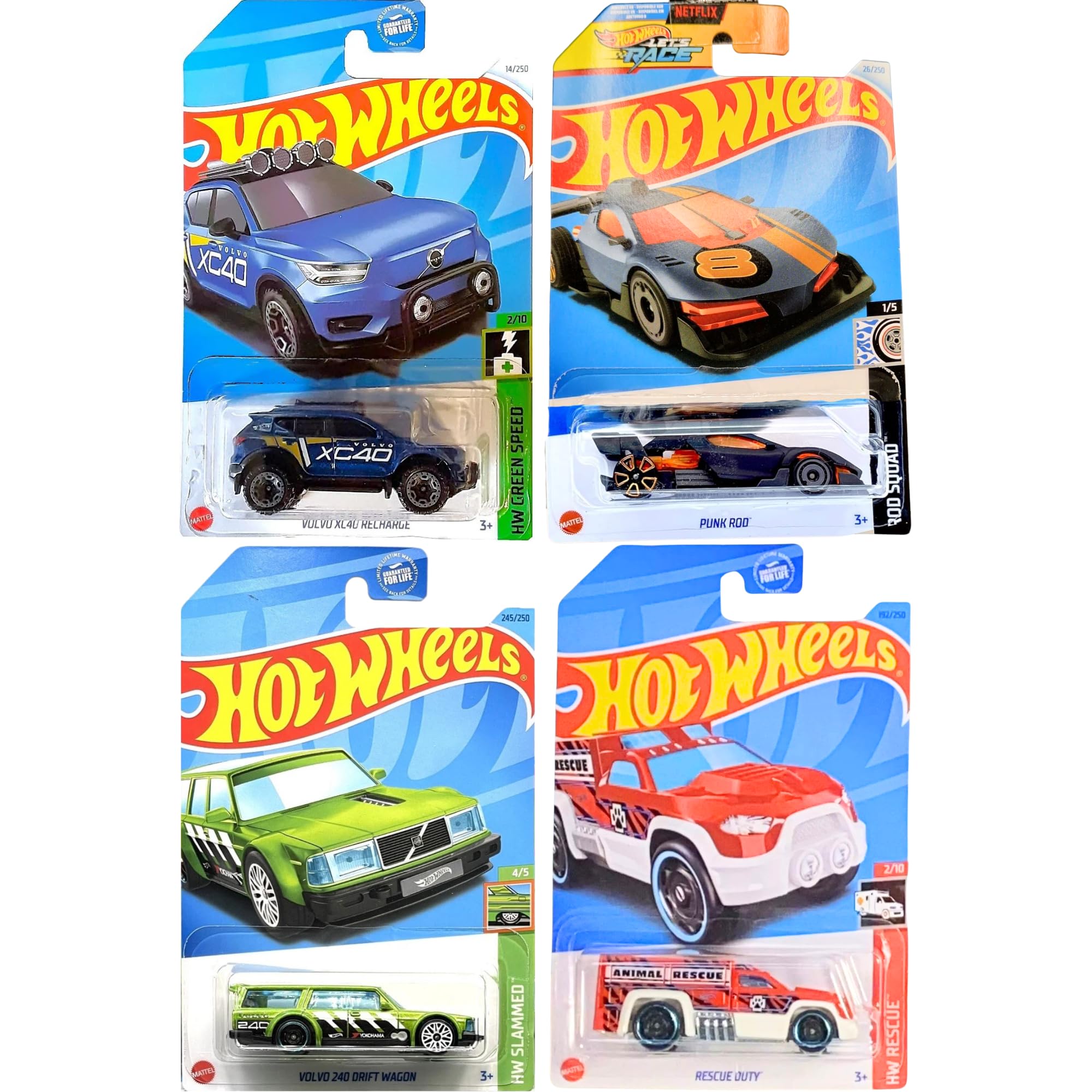 Hot Wheels 1:64 Scale Cars, Racecars, Trucks & Bikes - (4 Pack - Set 1)