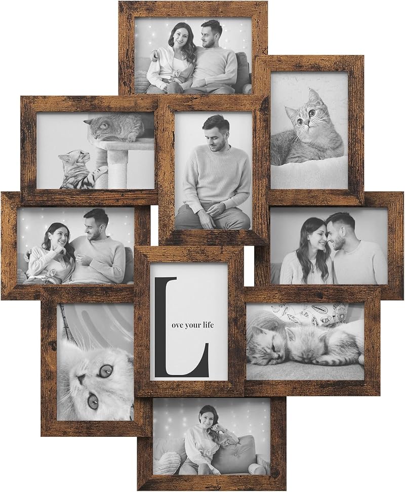 SONGMICS Collage Picture Frame 10 Frames 4x6 Rustic Brown RPF020X01