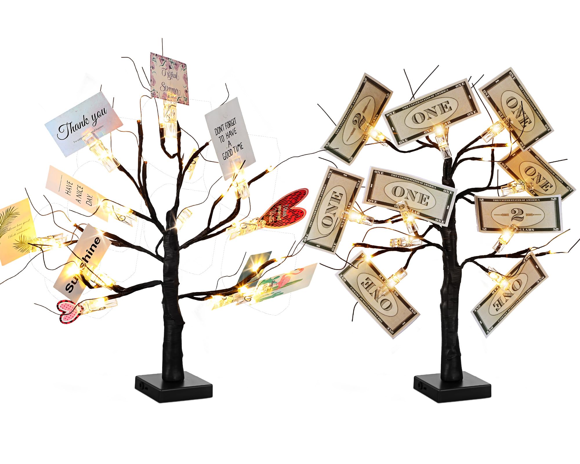 Photo 1 of Rossesay 2 Pcs Money Tree,Gift Card Holder for Home Birthday Wedding Father's Day Christmas Graduation Photo Memo,Lighted 2FT Birch Tree with 24 Clips and 48 LEDs(Black)
