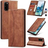 Jasonyu Flip Wallet Case for Samsung Galaxy S20 5G,Brown | PU Leather Magnetic Folio Cover,with Card Holder,Kickstand,TPU Shockproof,Durable,Protective Phone Case
