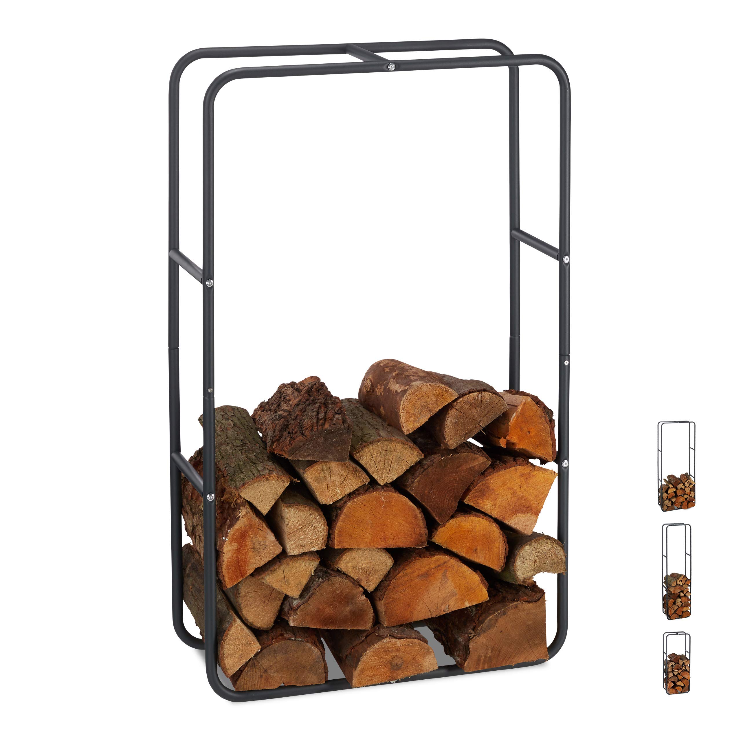 Relaxdays Firewood Shelf, Wood Logs Stacking Aid Made of Steel, Inside and Outside, Firewood Shelf, H x W 100 x 60 cm, Anthracite