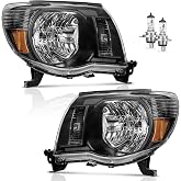 KarSpareHub Headlights Assembly for 2005-2011 Toyota Tacoma | Headlights Assembly with High/Low Beam Bulbs, Black Housing, Driver &amp; Passenger Side