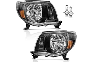 KarSpareHub Headlights Assembly Compatible with 2005-2011 Toyota Tacoma Headlamp Replacement Black Housing Amber Reflector Driver & Passenger Side