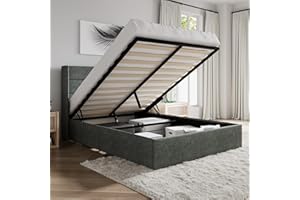 SHA CERLIN Queen Size Lift Up Storage Bed/Modern Wingback Headboard/Upholstered Platform Bed Frame/Hydraulic Storage/No Box Spring Needed/Wood Slats Support/Dark Grey