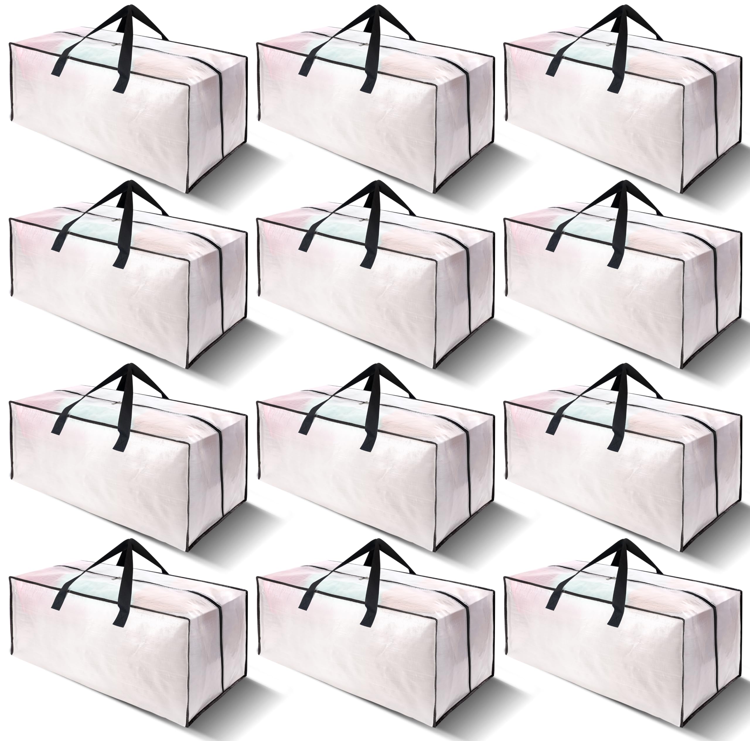 VELVETSURE 12 Pack Heavy Duty Large Moving Bags W/Backpack Straps - Strong Handles & Zippers, Storage Totes For Space Saving, Fold Flat, Alternative to Moving Box and Storage Bin, Semi-Transparent Image