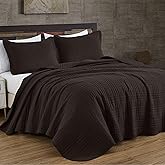 Chezmoi Collection Kingston Queen Size Bedspread Set, 3-Piece Brown Oversized Quilted Microfiber Lightweight Bedspread Coverlet (100"x106") for All Seasons