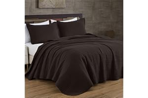 Chezmoi Collection Kingston King Size Bedspread Set, 3-Piece Brown Oversized Quilted Microfiber Lightweight Bedspread Coverlet (118"x106") for All Seasons