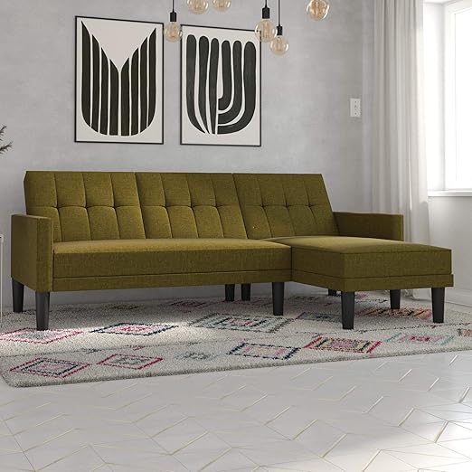 Amazon Com Dhp Haven Small Space Sectional Sofa Green Linen