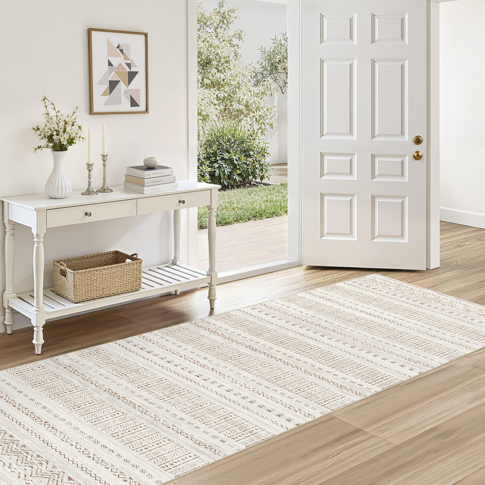 cotiled Area Rugs for Living Room Washable Living Room Rug Soft Neutral Indoor Floor Carpet Non-Slip Stain Resistant Modern Boho Rugs for Bedroom Dining Room Kids Room Nursery Office Home Brown Cream Image