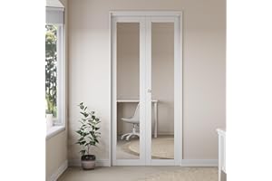 CRUTOP 30'' x 80" Mirrored Bifold Door, Build Quality Panels with Water&Scratch-Resistant Surface, Solid Core, Interior Closet & Pantry Door (Double 77.75'' High Panels&Hardware&Fascia&Knob)