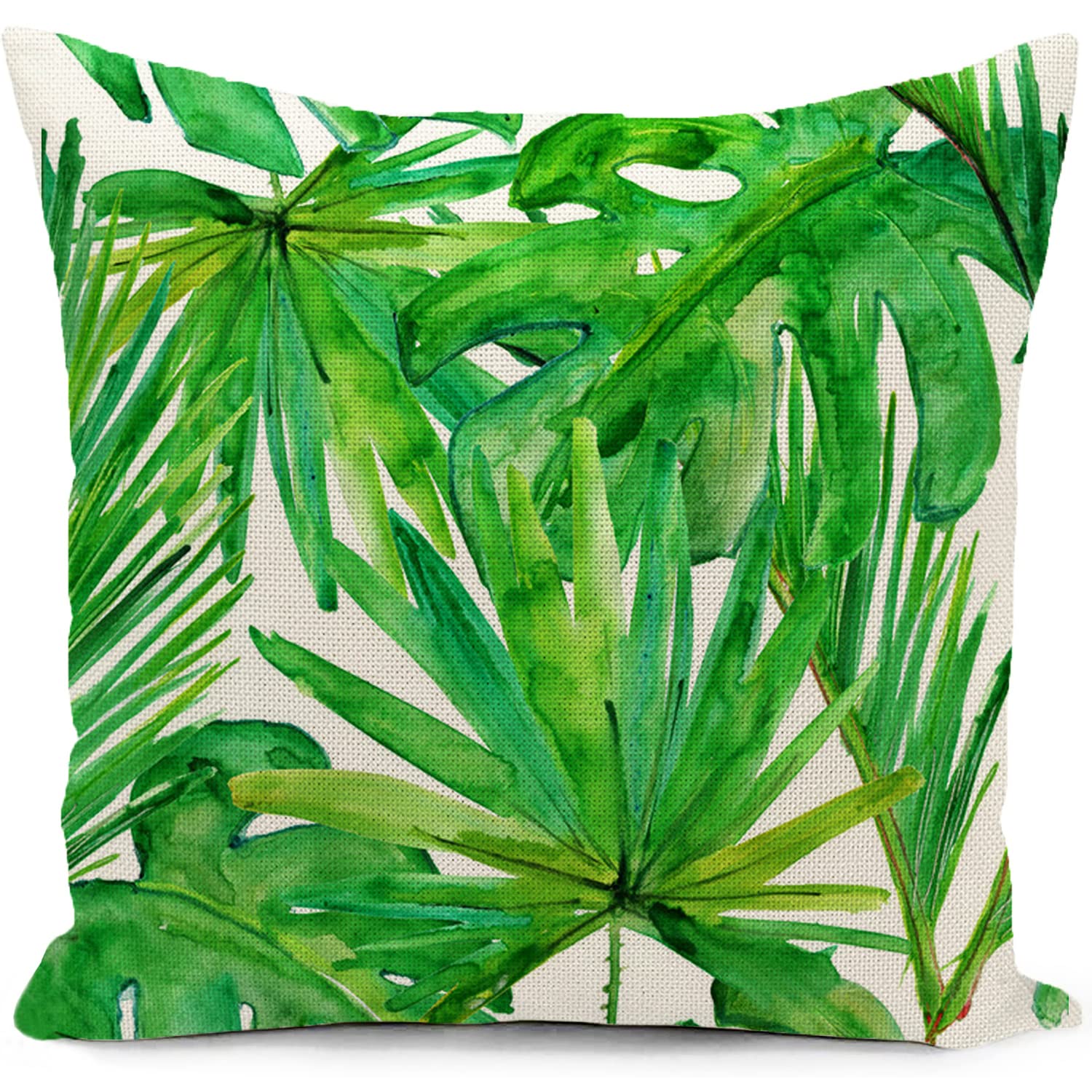 Green Outdoor Cushion Cover Waterproof Tropical Palm Leaves Plant Double Sided Printing Throw Pillow Cover Garden Decor Home Decorate for Livingroom Couch Patio Furniture Sofa 18"x18"(45x45cm) — image 1