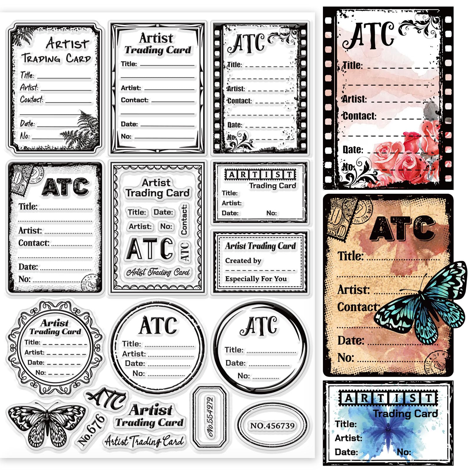 GLOBLELAND ATC Frame Background Clear Stamps for DIY Scrapbooking 29.7x21cm Artist Trading Card Silicone Clear Stamp Seals for Cards Making Photo Album Journal Home Decoration