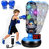 HONEYEAH Punching Bag for Kids, Cyberpunk Boxing Set with LED Scoring | LED lights, music, 4 game modes, gloves and pump; freestanding active toy and birthday gift for boys and girls ages 4-12