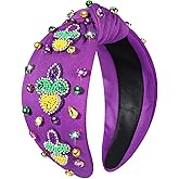 MOLOCH Mardi Gras Headband for Women Beaded Fleur De Lis Knotted Headband Purple Yellow Green Carnival Crystal Head Band Fat Tuesday Hair Accessories Gifts