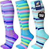 IRAMY Cotton Compression Socks Women Ankle Support Gradient Compression Wicking Moisture Knee High Socks 3 Packs