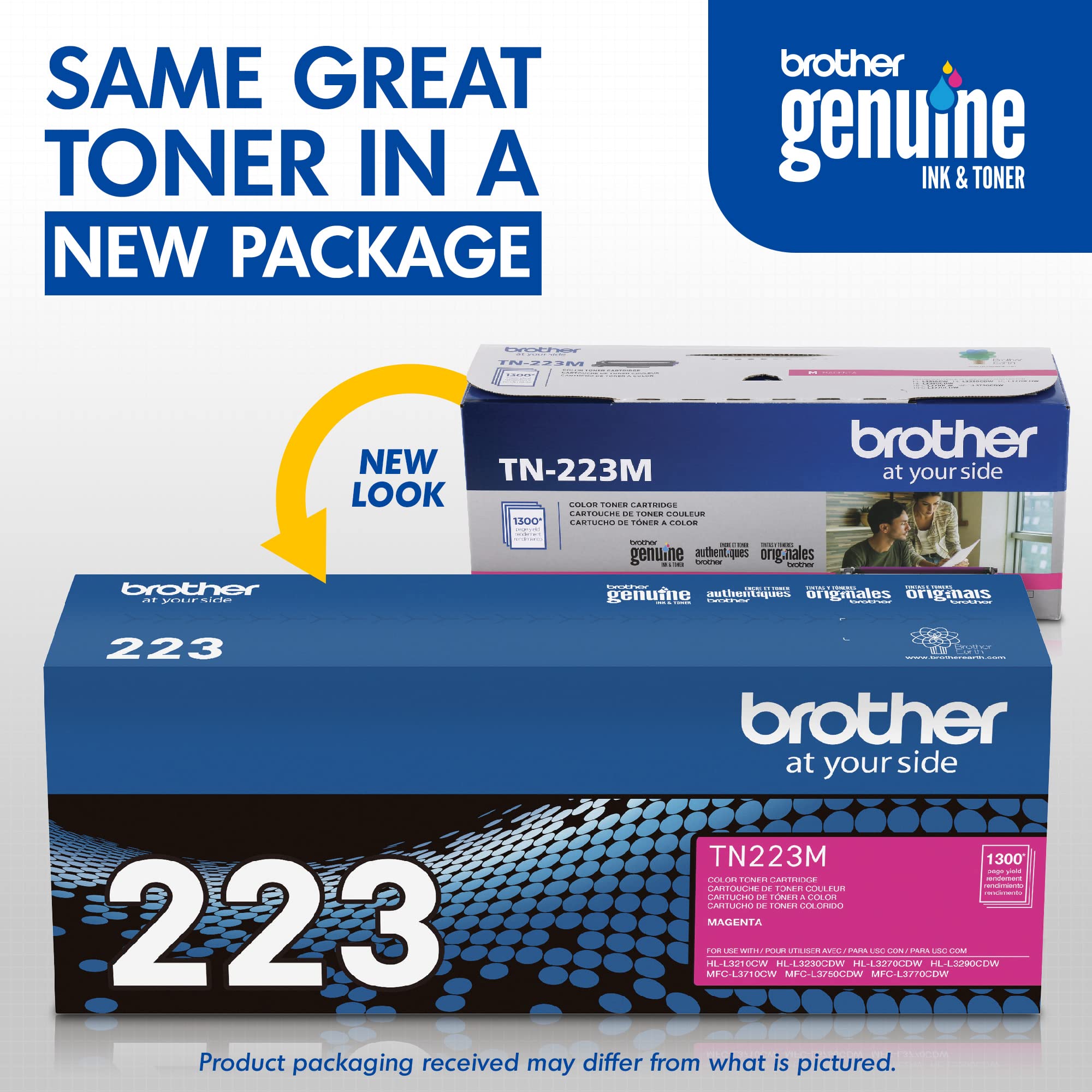 Brother Genuine TN223M Standard Yield Magenta Toner Cartridge (TN223 Series) (For use with HL-3210CW, HL-3270CDW, HL-3230CDN, MFC-L3770CDW, MFC-L3750CDW Printers