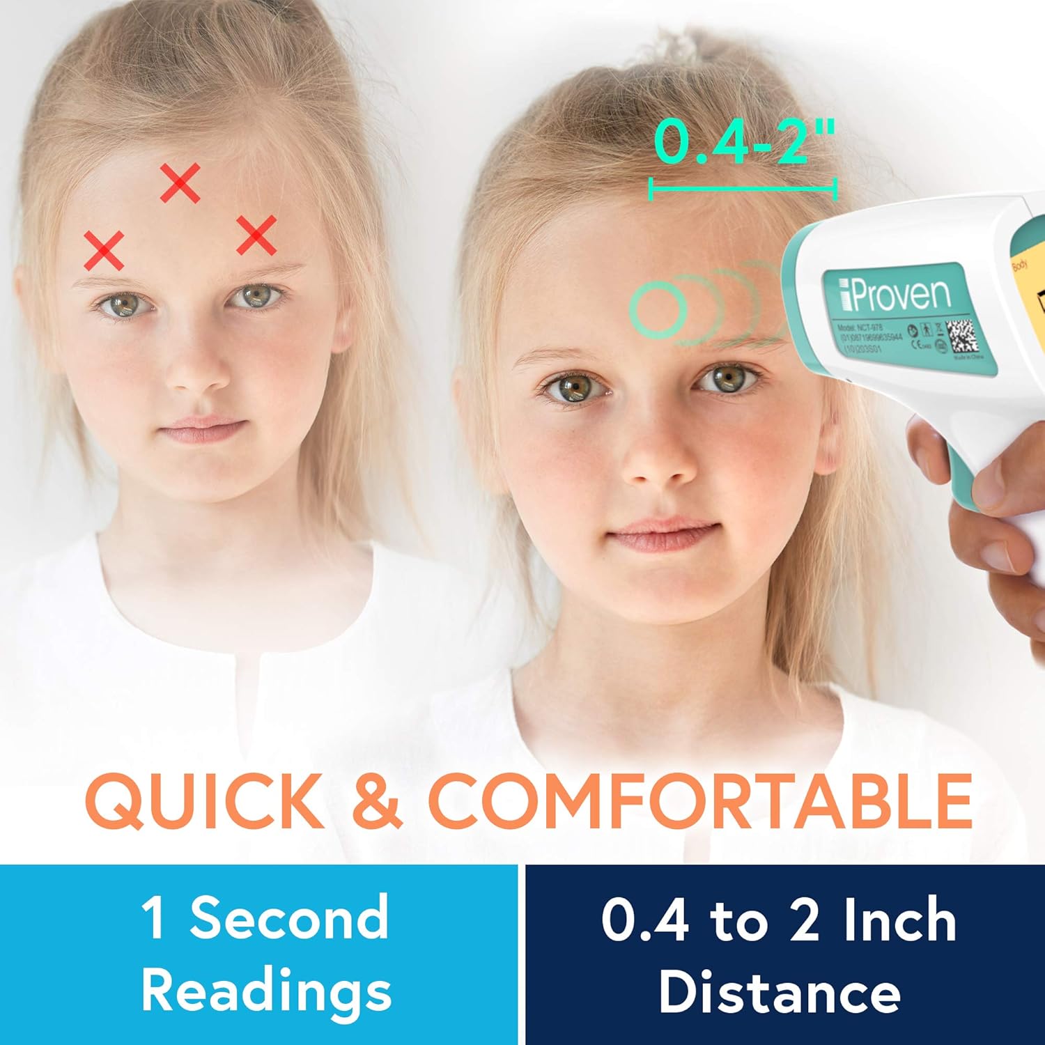 iProven No Touch Thermometer for Adults, Kids and Babies, Touchless Thermometer, 1s Instant Accurate Readings, Forehead Infrared Thermometer with Fever Alarm, Indoor, and Outdoor Use (Green): Industrial & Scientific