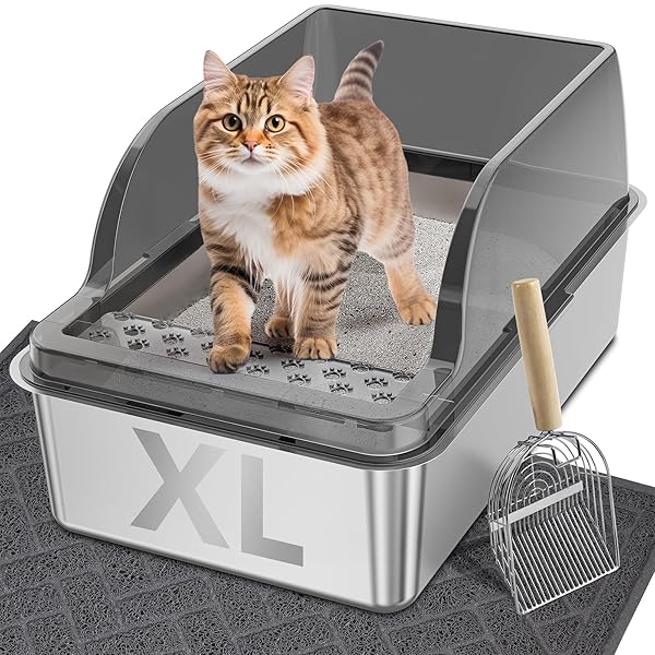 UPSKY STAINLESS STEEL CAT LITTER BOX WITH LID,...