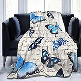 Vintage Butterfly Blue Blanket Soft Lightweight Throw Blankets Cozy Flannel Bed Throws for Sofa Couch Travel Home Room Bedroom Decor Gifts for Boys Girls Kids Adults 60"x50"