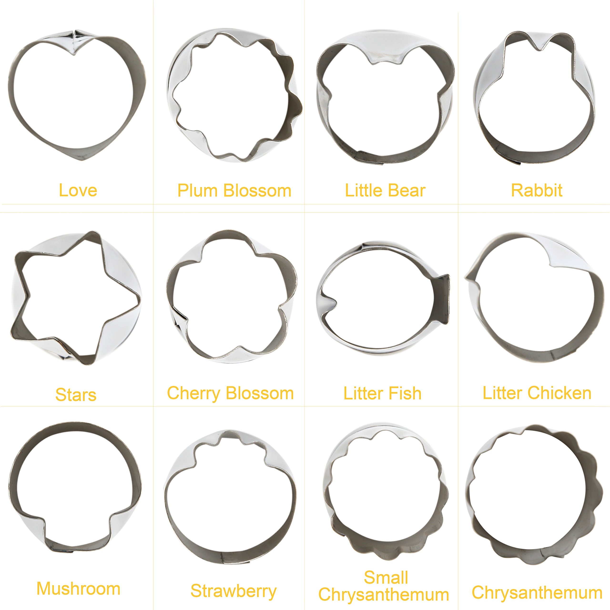 COKOSIM 12 Piezas Vegetales Frutas Flores Cortador Molde del Acero Inoxidable con Función de Cortador de Galletas para Cortar Vegetales, Frutas y Galletas (Rojo)