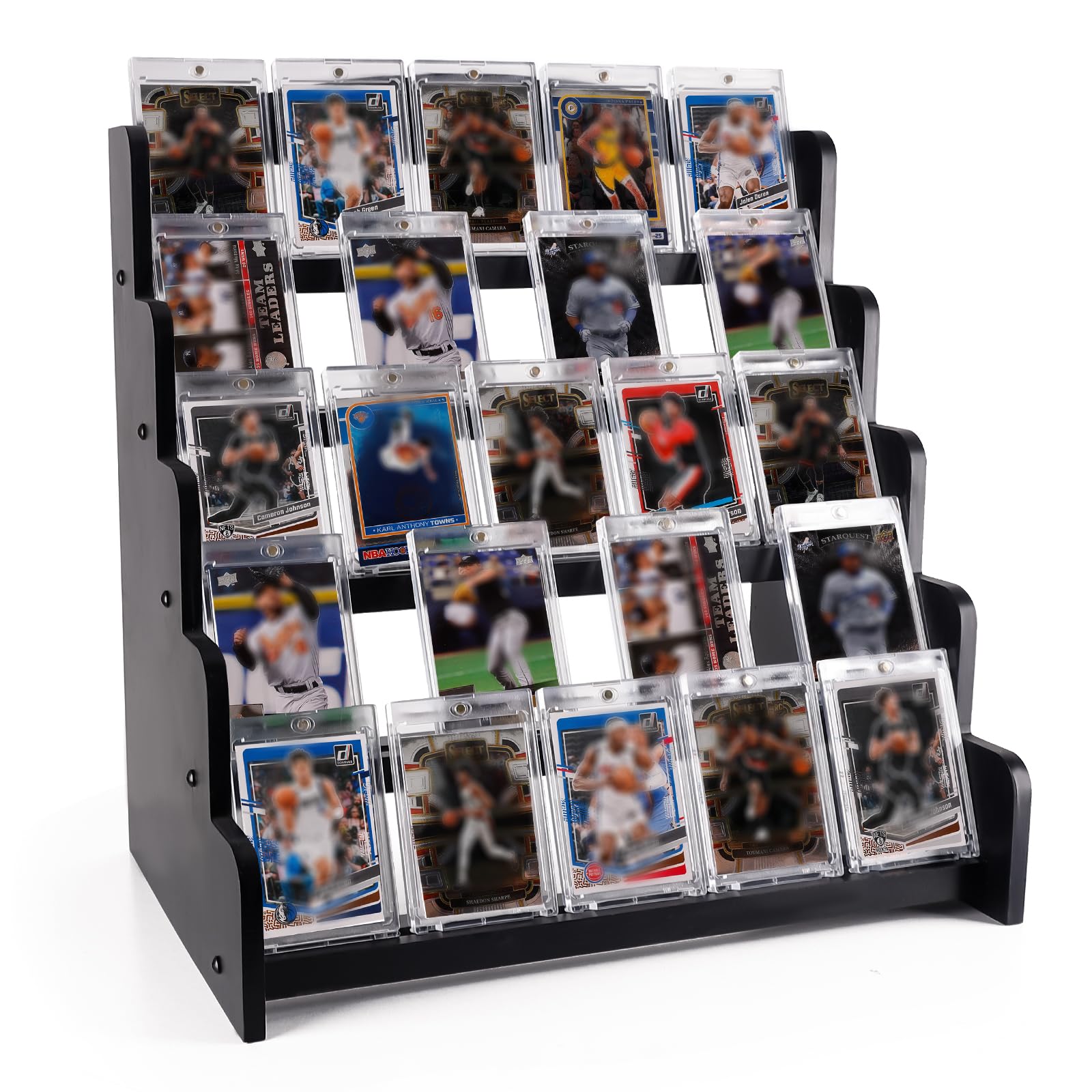 Photo 1 of 5-Tier Bamboo Trading Card Display Case, 35 pt Baseball Card Collection Stand, Sports Card Storage Holder,Card Game Collection (Black)