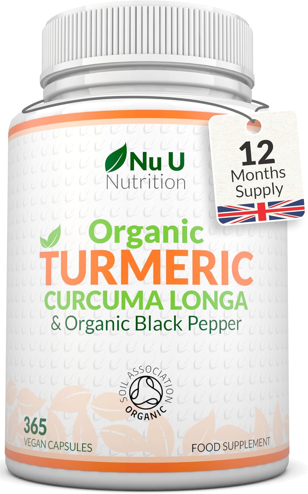 Nu U Nutrition Organic Turmeric Curcumin 600mg with Black Pepper 365 Veg Caps