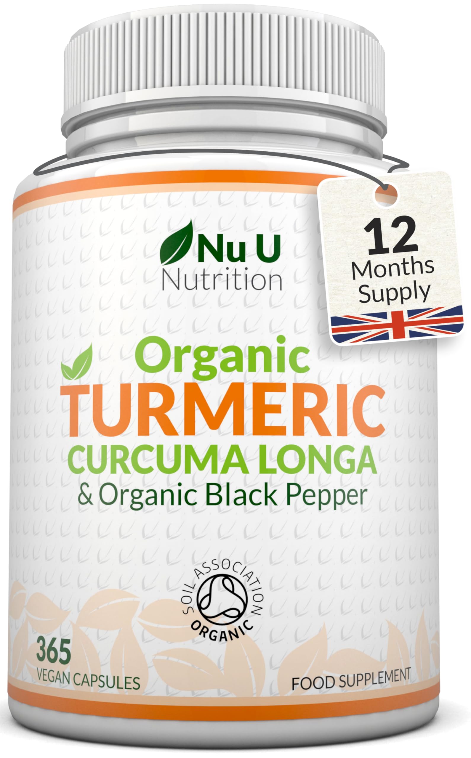 Organic Turmeric Curcumin and Black Pepper 600mg - 365 Vegan Capsules - 1 Year Supply - Soil Association Certified - High Strength Tumeric Supplement - Made in the UK - Nu U Nutrition