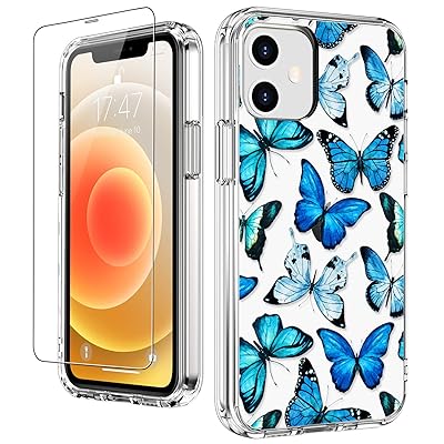 Buy Luhouri For Iphone 12 Mini Case With Screen Protector Blue Butterflies Floral Flower Designs On Clear Bumper Cover For Women Girls Shockproof Slim Fit Protective Phone Case For Iphone 12 Mini 5 4 Online
