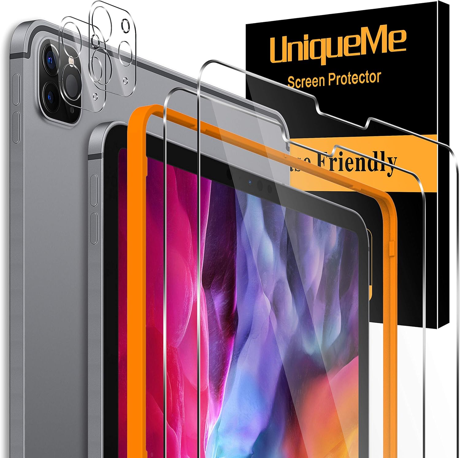 [2+2 Pack] UniqueMe Screen Protector and Camera Lens Protector for iPad