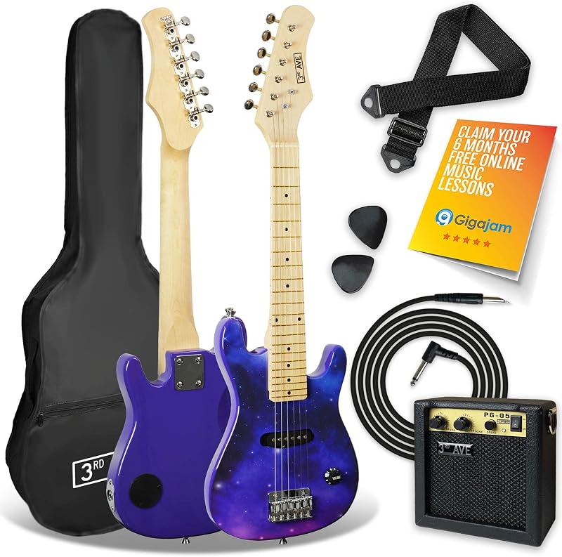 3rd Avenue 1/4 Size Kids Electric Guitar Purple Galaxy Pack 6 Months Lessons