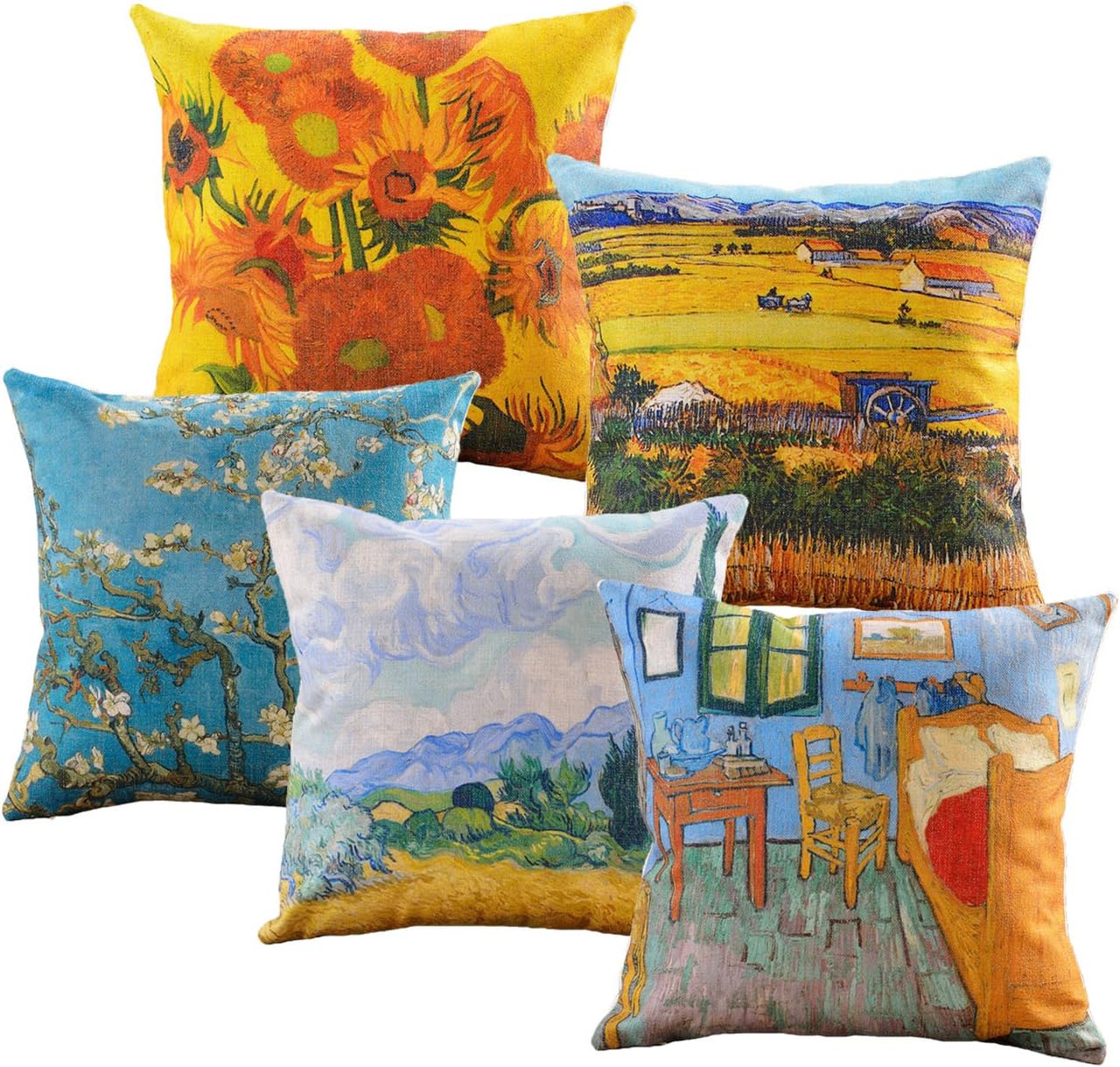 sykting Euro Pillow Covers Set of 5 Celebrity Pictures Series Patterned Pillow Covers 18x18 inch Farmhouse Cotton Linen for Couch Sofa Bed Home Decorations