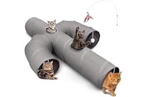 Ownpets Cat Tunnel Sturdy Oxford Fabric Cat Tunnel Toy, Cactus Shape Collapsible Cat Tunnels for Indoor Cats,Interactive Peek Hole Pet Tunnel Tube with Cat Wand Toy