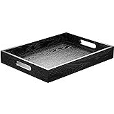 ATZYmolin Wood Serving Tray with Handles, Home Decorative Wooden Rectangle Ottoman Decor Platter Vanity Tray for Breakfast Dinner Drinks Kitchen Dining Living Bathroom Restaurants Black