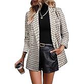 Happy Sailed Womens Plaid Tweed Blazers Dressy Casual Long Sleeve Double Breasted Open Front Blazer Jackets Work Suits